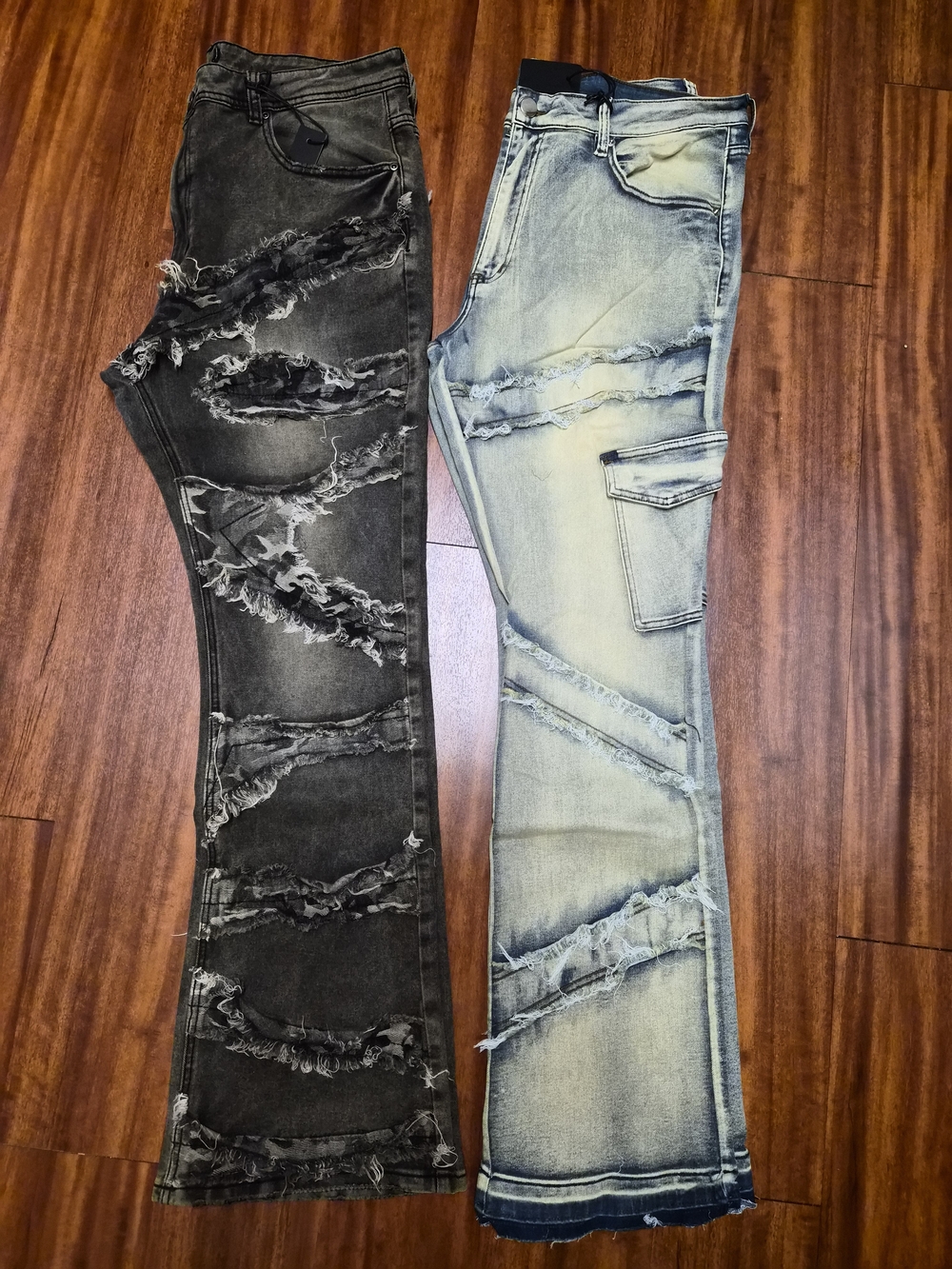 Slim Straight Distressed Men's Jeans - Black & Light Wash